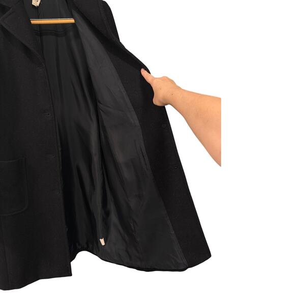 J Crew L 100% Wool Trench Coat $248 Patch Pockets Button Front Long Jacket Black - Picture 5 of 9
